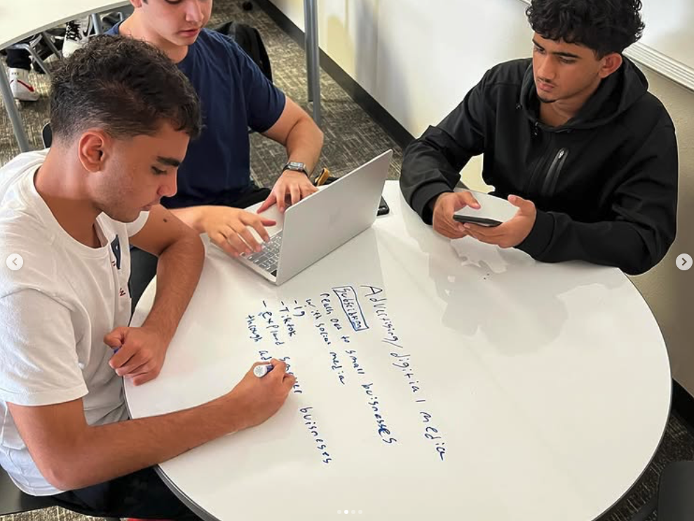 Students brainstorming business and media ideas together